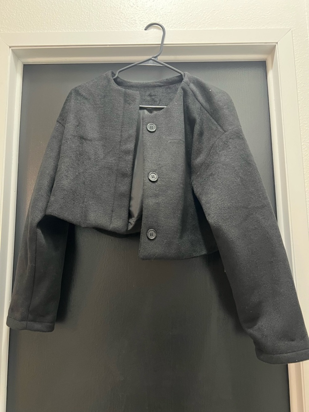 Cropped Black Button-Front Suit Jacket